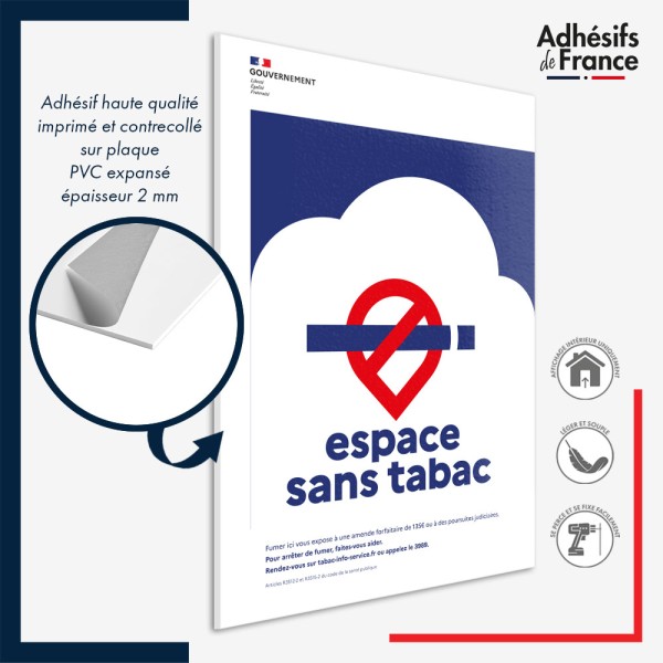 Panneau PVC Espace sans tabac – panneau conforme au décret 2025-582, lutte contre le tabagisme.