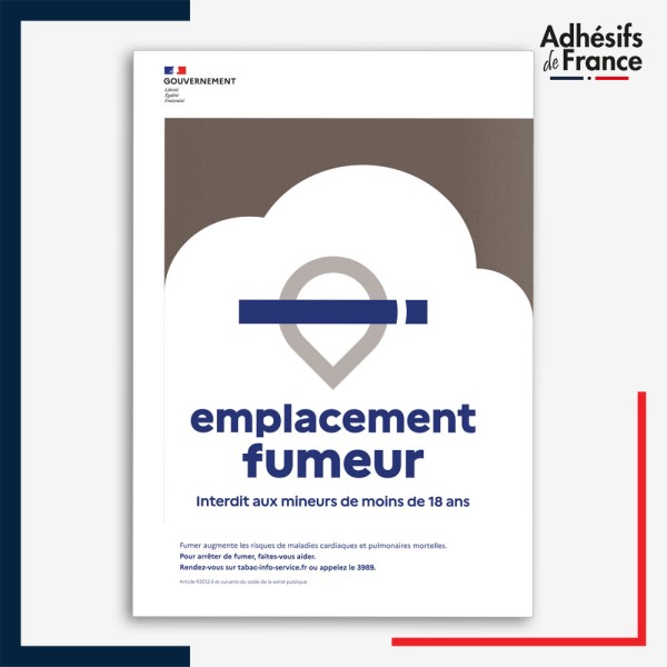 Affichage réglementaire Emplacement fumeur – panneau conforme décret 2025-582, lutte contre le tabagisme, adhésif ou panneau.