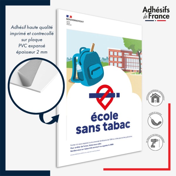 Panneau PVC Ecole sans tabac – panneau conforme au décret 2025-582, lutte contre le tabagisme.