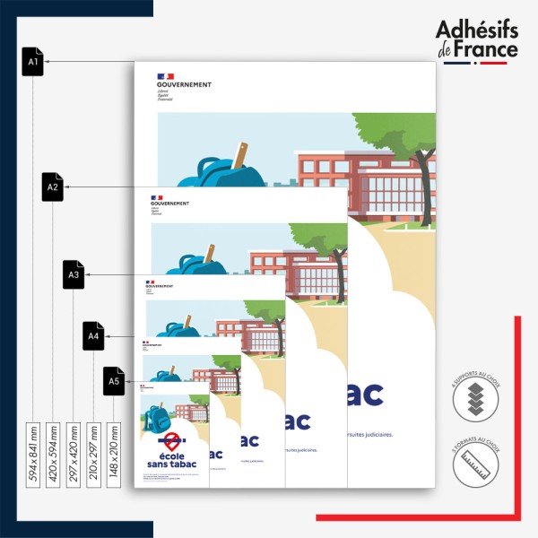Affichage réglementaire formats A5, A4, A3, A2 et A1 - Ecole sans tabac – conforme au décret 2025-582.