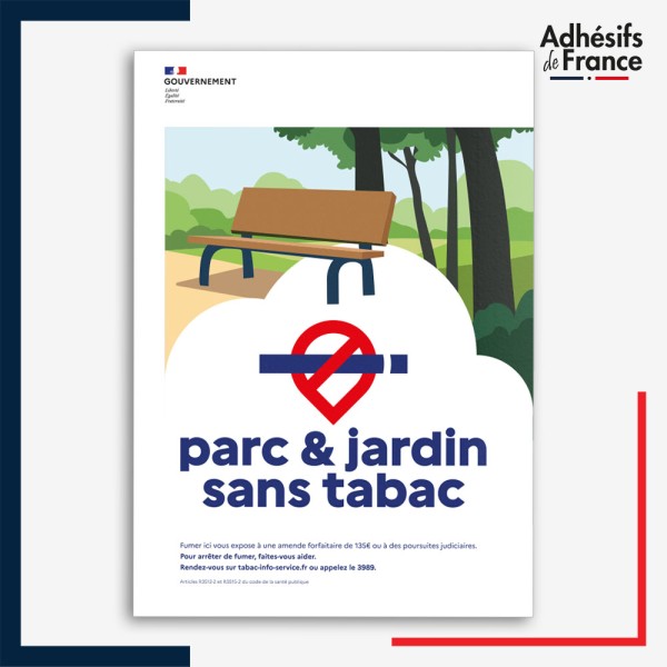 Affichage réglementaire Parc et jardin sans tabac – conforme décret 2025-582, lutte contre le tabagisme, adhésif ou panneau.