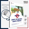 Panneau aluminium Parc et jardin sans tabac – panneau conforme au décret 2025-582, lutte contre le tabagisme.