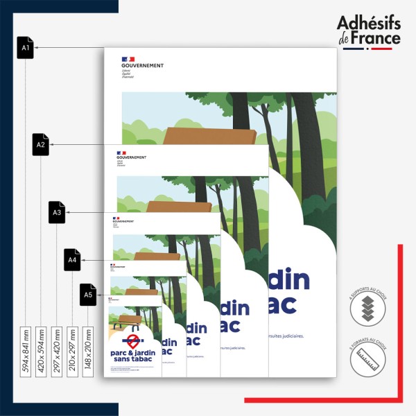Affichage réglementaire formats A5, A4, A3, A2 et A1 - Parc et jardin sans tabac – conforme au décret 2025-582.