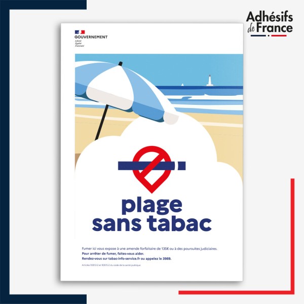 Affichage réglementaire Plage sans tabac – conforme décret 2025-582, lutte contre le tabagisme, adhésif ou panneau.