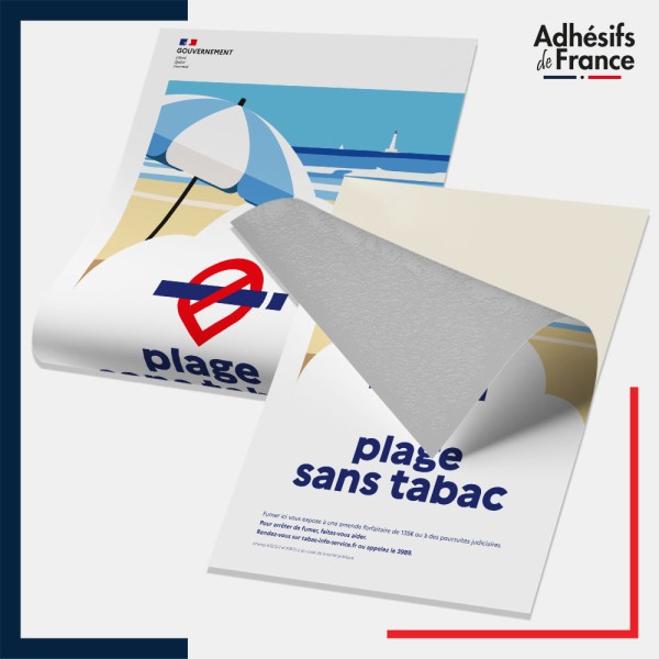 Adhésif Plage sans tabac – panneau conforme au décret 2025-582, lutte contre le tabagisme.