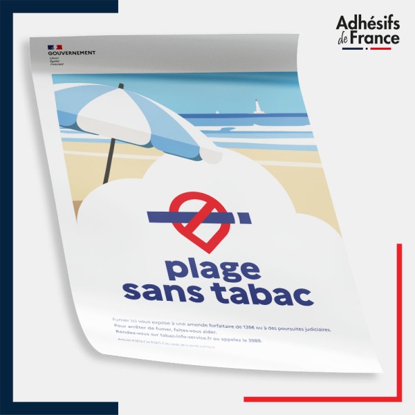Affiche papier Plage sans tabac – panneau conforme au décret 2025-582, lutte contre le tabagisme.