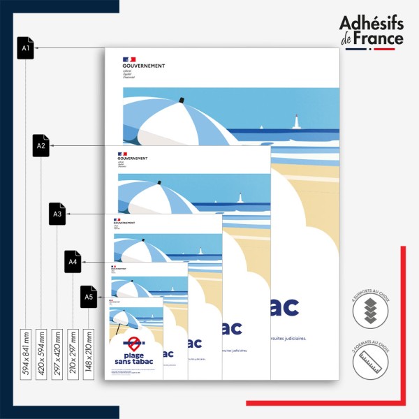 Affichage réglementaire formats A5, A4, A3, A2 et A1 - Plage sans tabac – conforme au décret 2025-582.