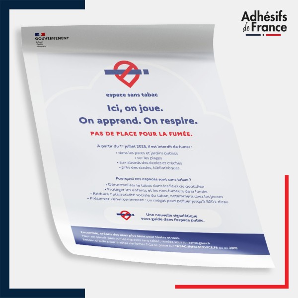 Affiche papier Pas de place pour la fumée – panneau conforme au décret 2025-582, lutte contre le tabagisme.