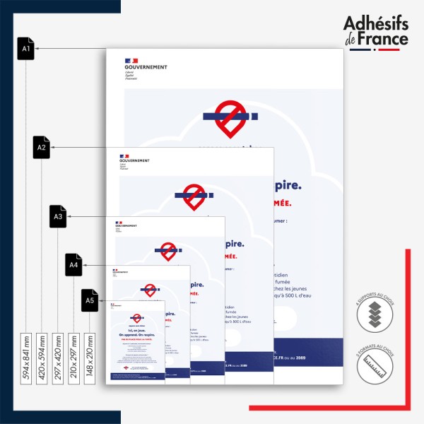 Affichage réglementaire formats A5, A4, A3, A2 et A1 - Pas de place pour la fumée – conforme au décret 2025-582.