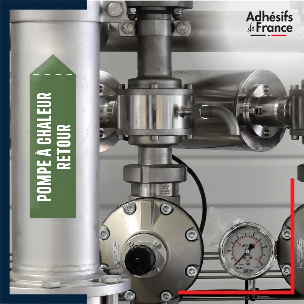 Marqueur tuyauterie eau - adhésif laminé colle forte - Eau - Pompe à chaleur retour