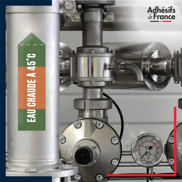 Marqueur tuyauterie norme française NFX eau - adhésif laminé colle forte - Eau chaude à 45°C