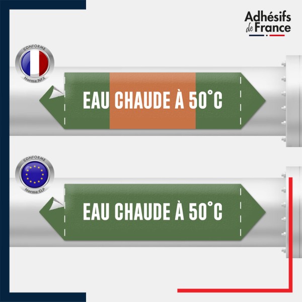 Vinyle adhésif de Tuyauterie norme NFX ou CLP - Eau chaude à 50°C