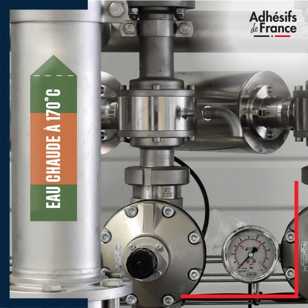 Marqueur tuyauterie norme française NFX eau - adhésif laminé colle forte - Eau chaude à 170°C