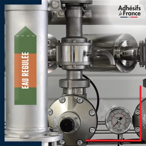 Marqueur tuyauterie norme française NFX eau - adhésif laminé colle forte - Eau régulée