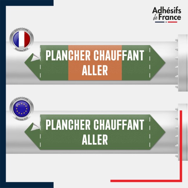 Vinyle adhésif de Tuyauterie norme NFX ou CLP - Eau - Plancher chauffant aller
