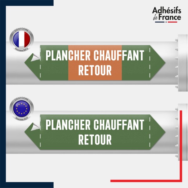 Vinyle adhésif de Tuyauterie norme NFX ou CLP - Eau - Plancher chauffant retour