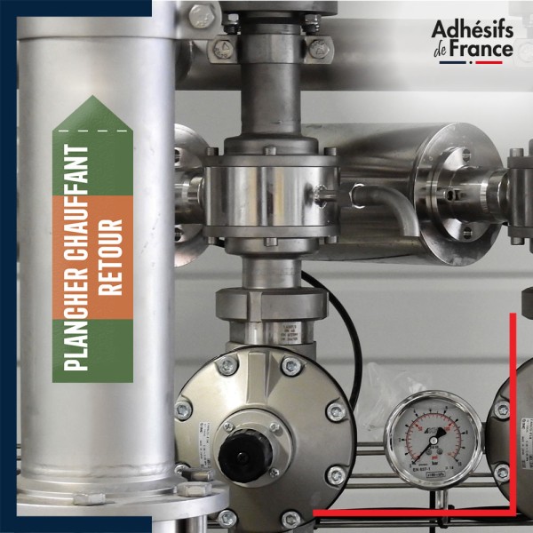 Marqueur tuyauterie norme française NFX eau - adhésif laminé colle forte - Eau - Plancher chauffant retour