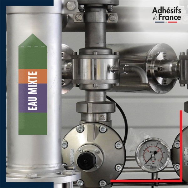 Marqueur tuyauterie norme française NFX eau - adhésif laminé colle forte - Eau mixte