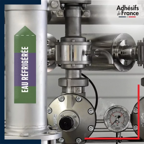 Marqueur tuyauterie norme française NFX eau - adhésif laminé colle forte - Eau réfrigérée