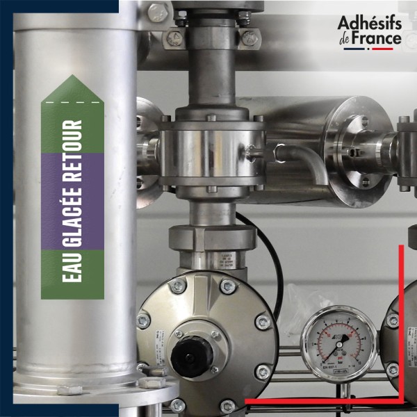 Marqueur tuyauterie norme française NFX eau - adhésif laminé colle forte - Eau glacée retour