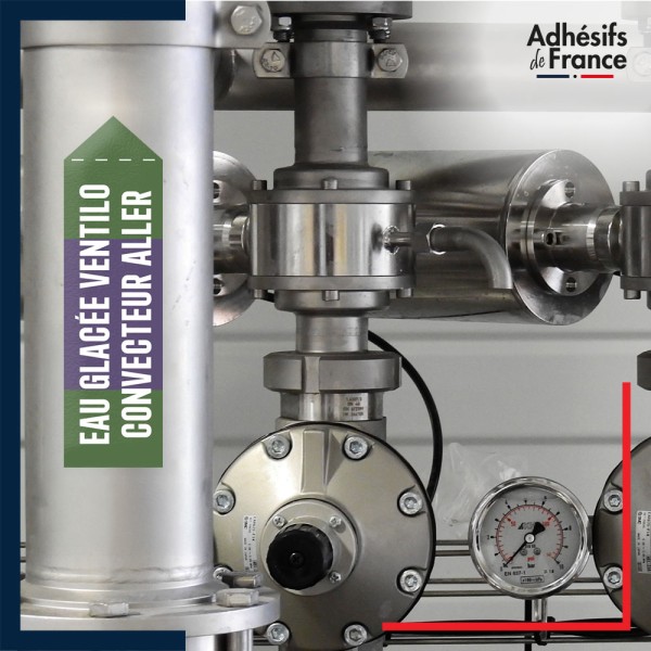 Marqueur tuyauterie norme française NFX eau - adhésif laminé colle forte - Eau glacée ventilo convecteur aller