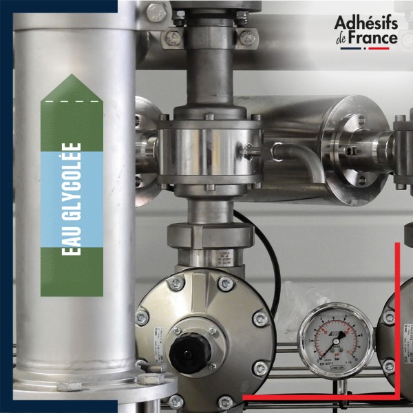 Marqueur tuyauterie norme française NFX eau - adhésif laminé colle forte - Eau glycolée