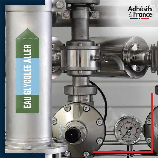 Marqueur tuyauterie norme française NFX eau - adhésif laminé colle forte - Eau glycolée aller