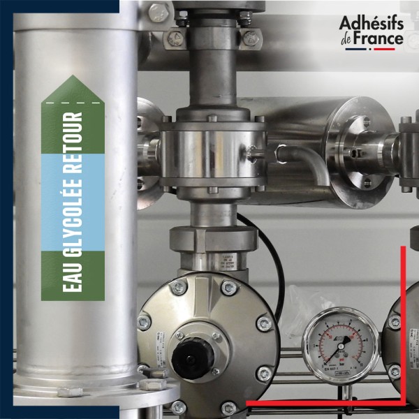 Marqueur tuyauterie norme française NFX eau - adhésif laminé colle forte - Eau glycolée retour