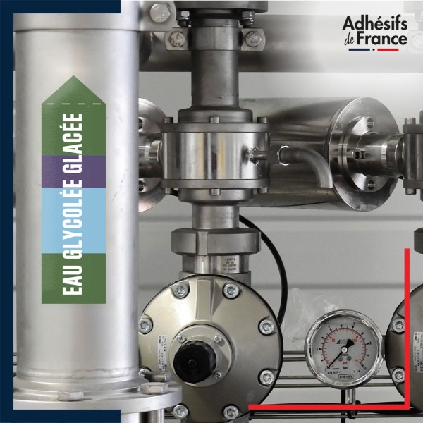 Marqueur tuyauterie norme française NFX eau - adhésif laminé colle forte - Eau glycolée glacée