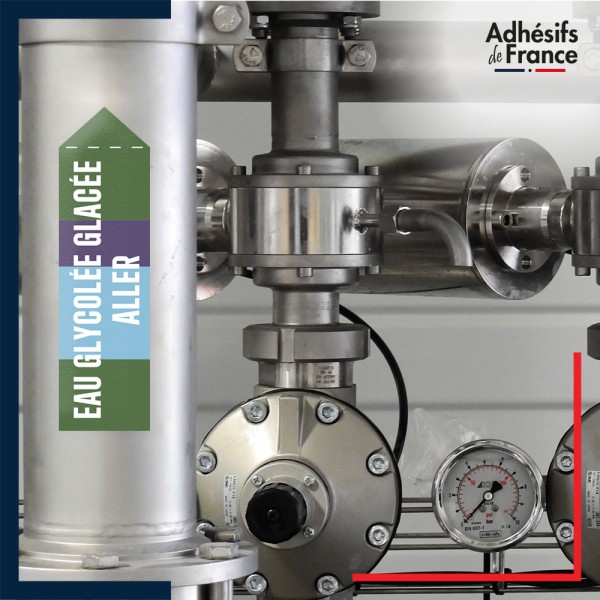 Marqueur tuyauterie norme française NFX eau - adhésif laminé colle forte - Eau glycolée glacée aller