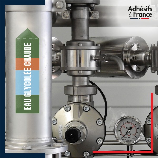 Marqueur tuyauterie norme française NFX eau - adhésif laminé colle forte - Eau glycolée chaude