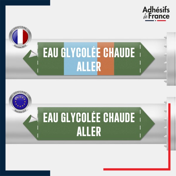 Vinyle adhésif de Tuyauterie norme NFX ou CLP - Eau glycolée chaude aller
