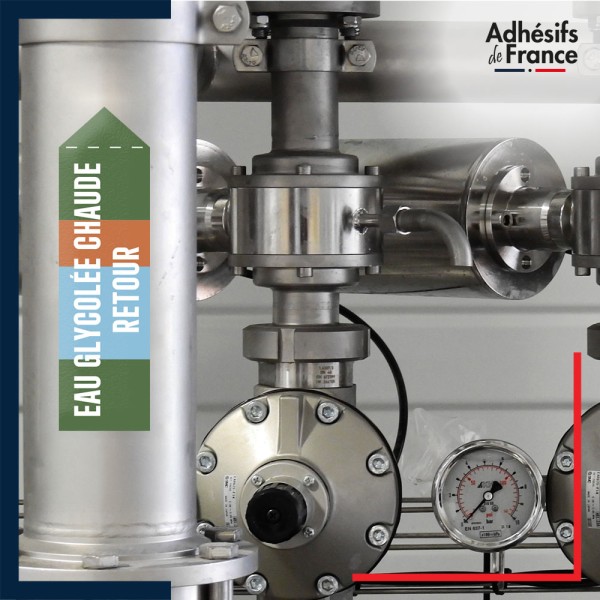 Marqueur tuyauterie norme française NFX eau - adhésif laminé colle forte - Eau glycolée chaude retour