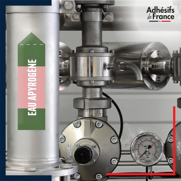 Marqueur tuyauterie norme française NFX eau - adhésif laminé colle forte - Eau apyrogène