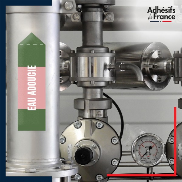 Marqueur tuyauterie norme française NFX eau - adhésif laminé colle forte - Eau adoucie