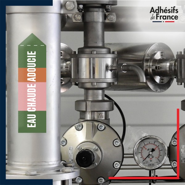 Marqueur tuyauterie norme française NFX eau - adhésif laminé colle forte - Eau chaude adoucie