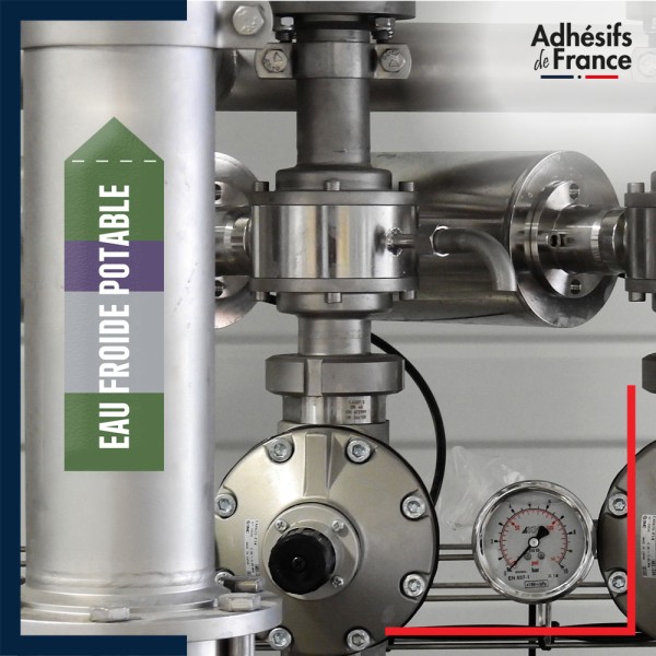 Marqueur tuyauterie norme française NFX eau - adhésif laminé colle forte - Eau froide potable