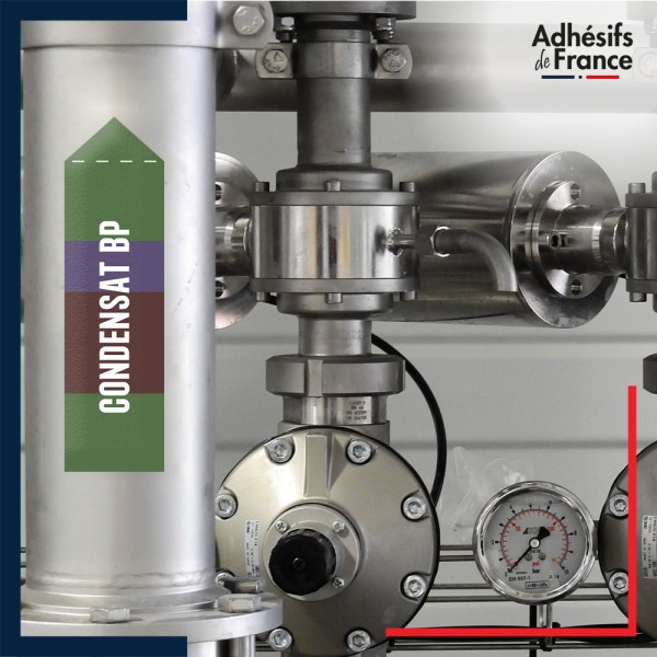 Marqueur tuyauterie norme française NFX eau - adhésif laminé colle forte - Condensat bp