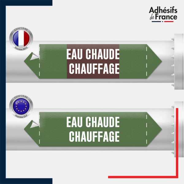 Vinyle adhésif de Tuyauterie norme NFX ou CLP - Eau chaude chauffage
