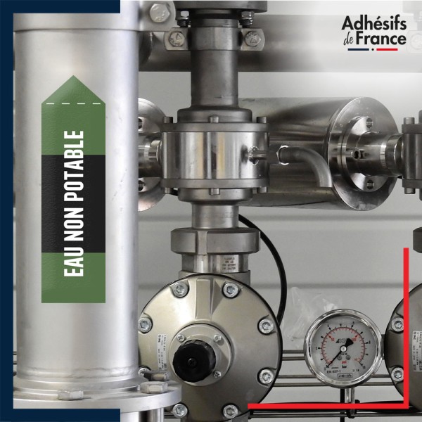 Marqueur tuyauterie norme française NFX eau - adhésif laminé colle forte - Eau non potable