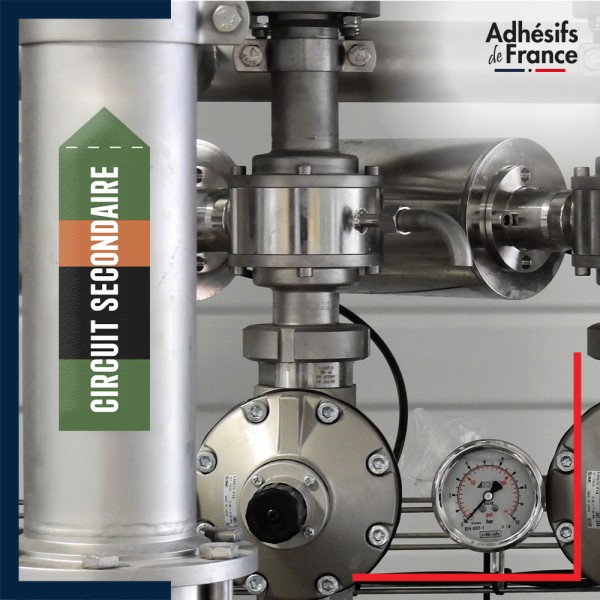 Marqueur tuyauterie norme française NFX eau - adhésif laminé colle forte - Eau - circuit secondaire