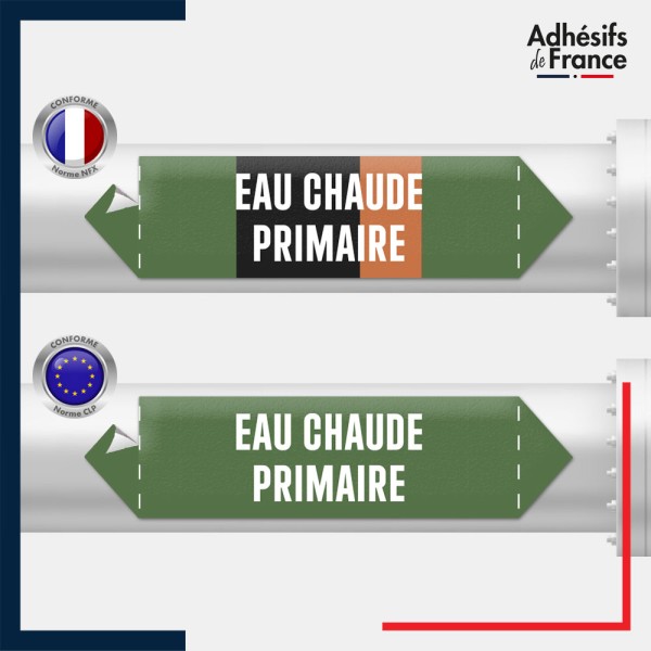 Vinyle adhésif de Tuyauterie norme NFX ou CLP - Eau chaude primaire