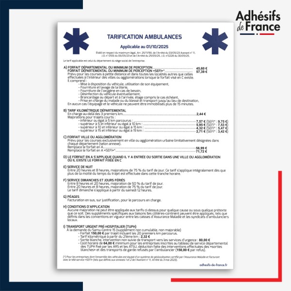 adhésif tarif ambulances