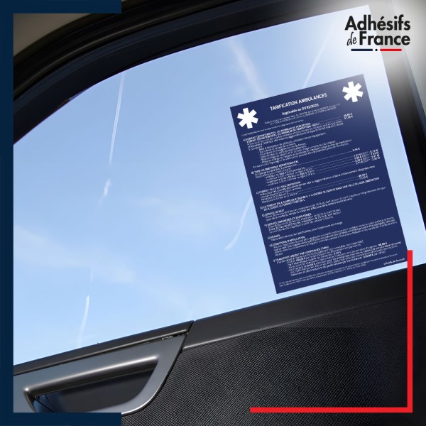 sticker tarif vitre ambulances - Fond bleu