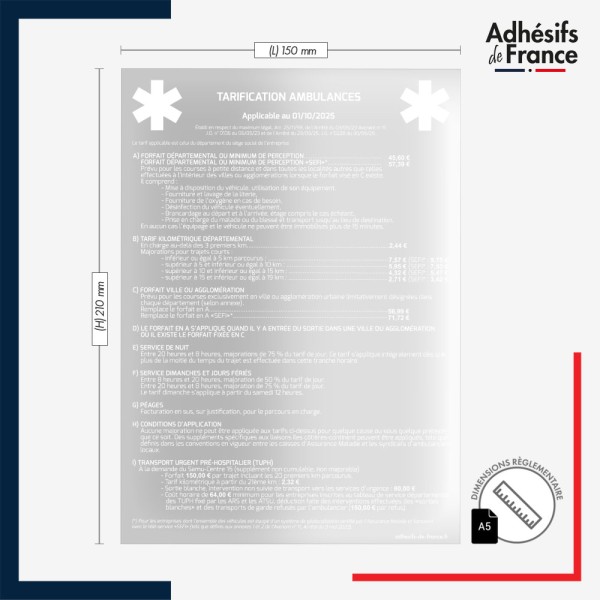 dimension adhésif transparent tarification ambulances