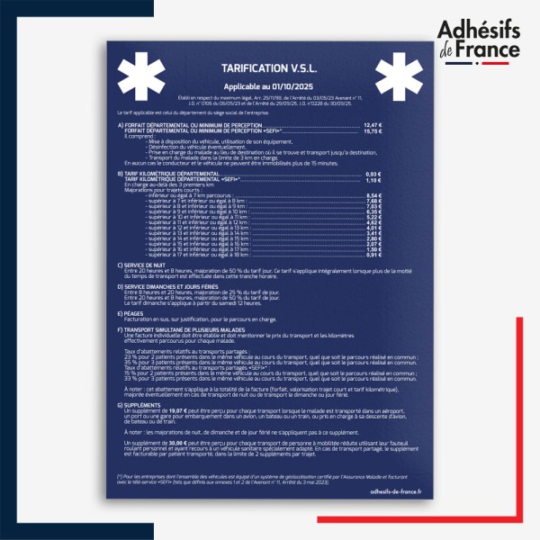 adhésif tarif VSL - ZONE A - Fond bleu