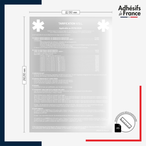 dimension adhésif transparent tarification VSL - ZONE C