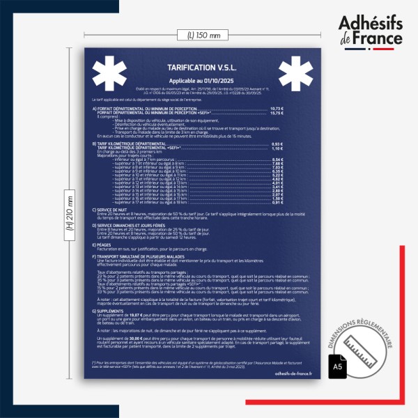 dimension adhésif tarification VSL - ZONE D - Fond bleu