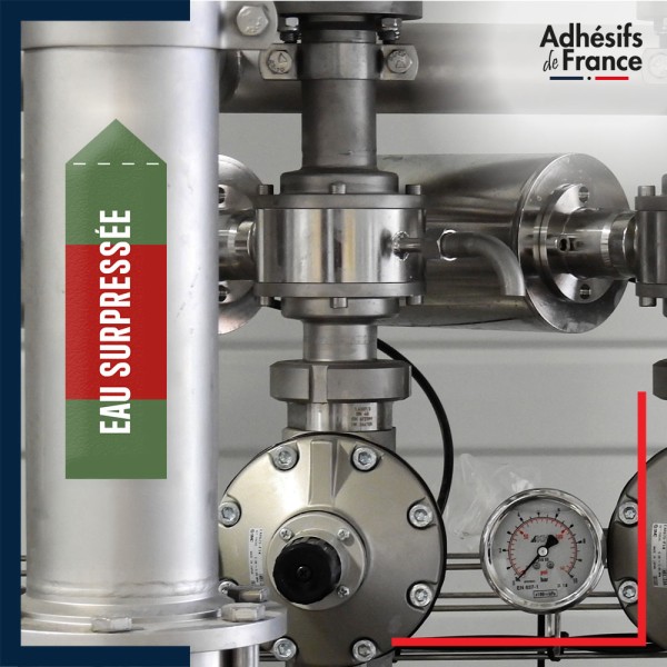 Marqueur tuyauterie norme française NFX eau - adhésif laminé colle forte - Eau surpressée