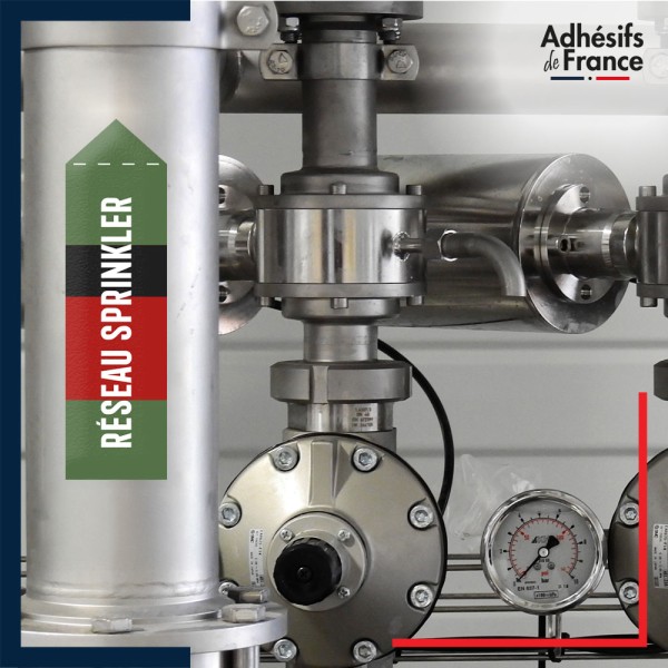 Marqueur tuyauterie norme française NFX eau - adhésif laminé colle forte - Eau - Réseau sprinkler